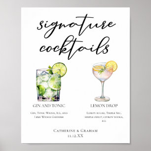 Poster Elégant Mariage Signature Cocktails Menu