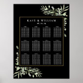 Poster Elégant Mariage Verdure Black Gold Seating Chart (Devant)