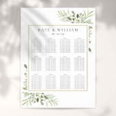 Poster Elégant Mariage Vert Eucalyptus Seating Chart