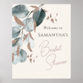 Poster Élégant Mariage Vert Feuilles Pailletées Bridal Sh (Devant)