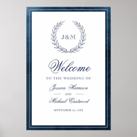Poster Elegant Marine Aquarelle Monogramme Mariage Bienve (Devant)