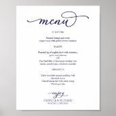Poster Élégant Marine Bleu Script Mariage Menu Panneau (Devant)