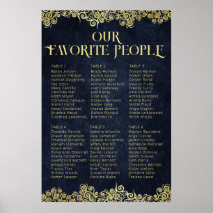 Poster Élégant Marine Blue Gold Swirl Mariage de siège gr