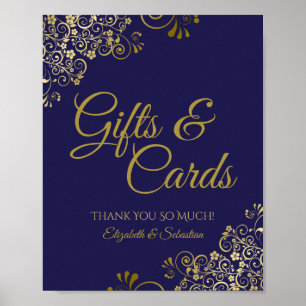 Poster Elégant Marine Blue & Gold Wedding Cadeaux & Carte