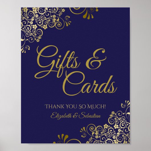 Poster Elégant Marine Blue & Gold Wedding Cadeaux & Carte (Devant)