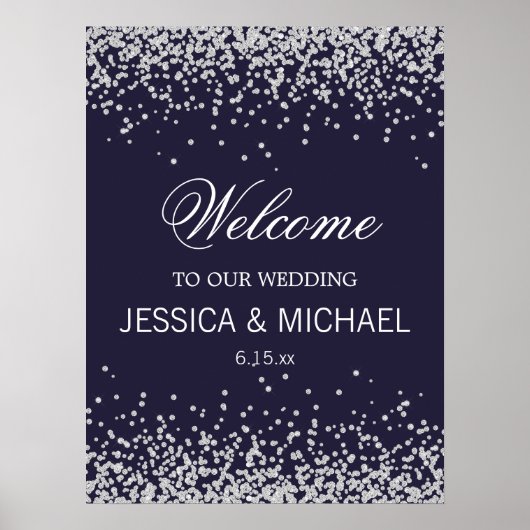 Poster Elégant Marine Blue Sparkling Silver Parties scint (Devant)