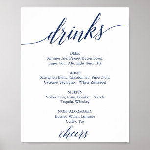 Poster Élégant Marine Calligraphy Mariage Boissons Menu S