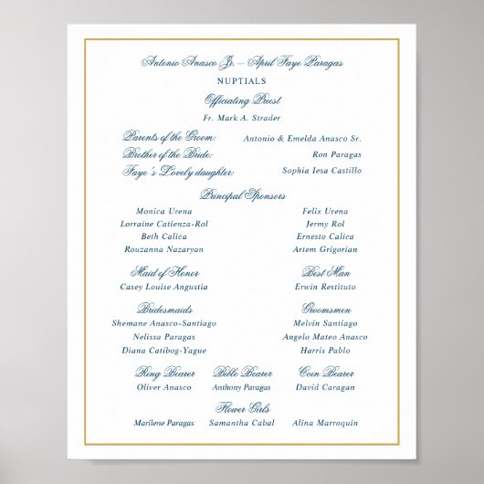 Poster Elégant Marine et Mariage d'or Entourage (Devant)