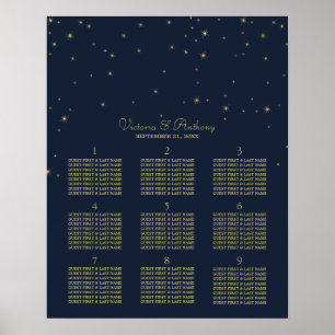 Poster Elégant Marine & Gold Falling Stars Siège Mariage