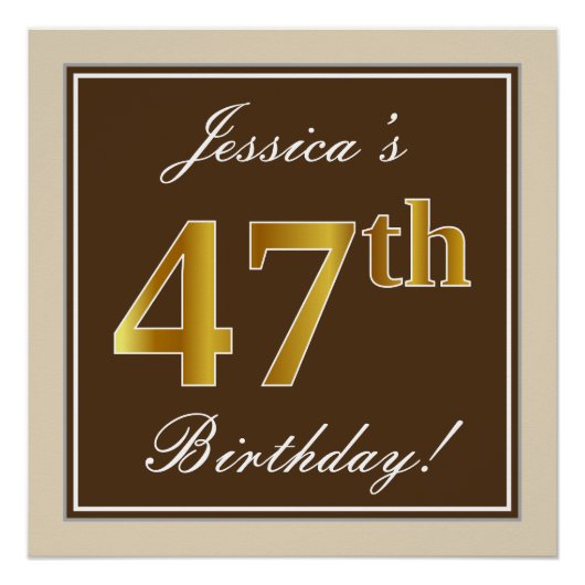 Poster Élégant, Marron, Doré Faux 47ème Anniversaire + No (Devant)