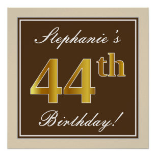 Poster Élégant, Marron, Or Imitation 44e Anniversaire + N