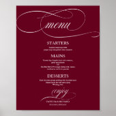 Poster Élégant Marsala de Bourgogne Mariage Menu Signe (Devant)