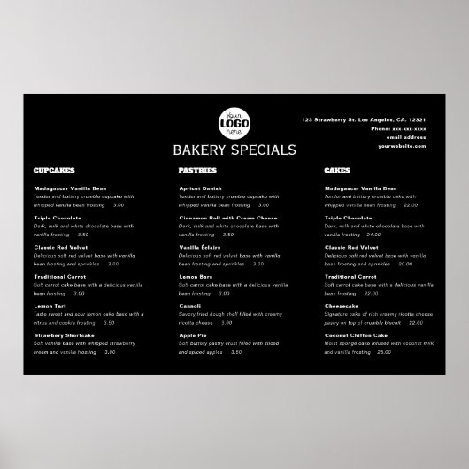 Poster Élégant Menu de Restaurant Logo Noir Professionnel (Devant)