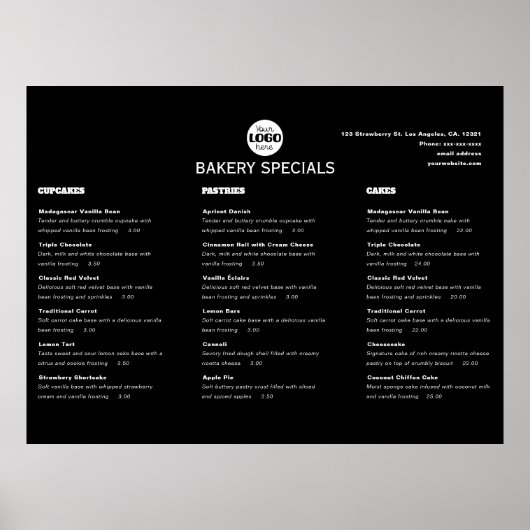Poster Élégant Menu de Restaurant Logo Noir Professionnel (Devant)