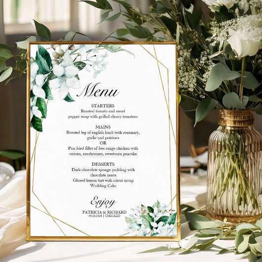 Poster Elégant menu Mariage de fleurs géométriques