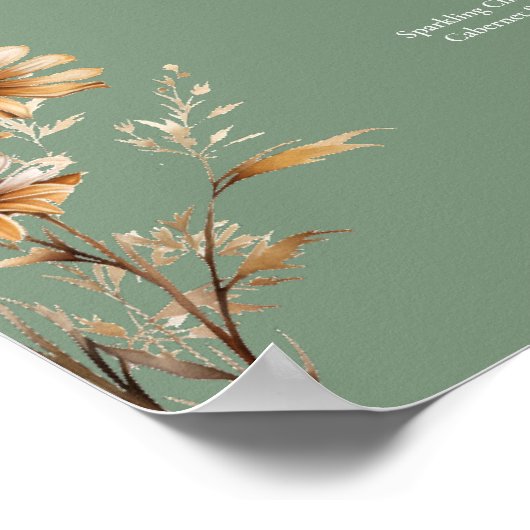 Poster Élégant menu Mariage Fleur sauvage Boissons Bar (Coin)