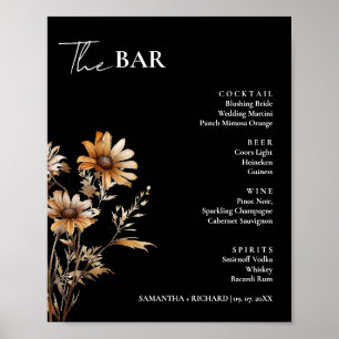 Poster Élégant menu Mariage Fleur sauvage Boissons Bar