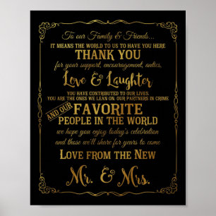 Poster élégant Merci table mariage en or