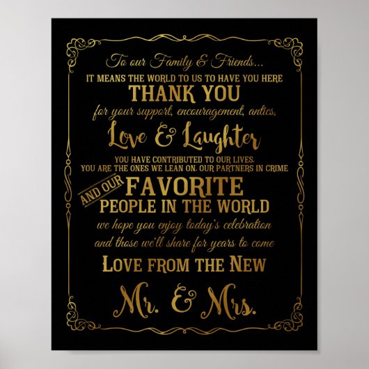 Poster élégant Merci table mariage en or (Devant)