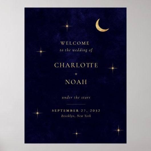 Poster Elegant Midnight Celestial Wedding Welcome Sign (Devant)