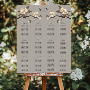 Poster Élégant minimal Magnolia Mariage carte de siège
