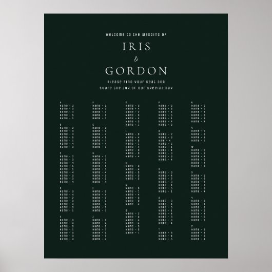 Poster Élégant minimal vert de siège alphabétique (Devant)