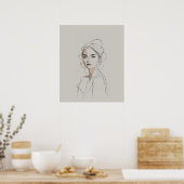 Poster Élégant minimaliste femme Portrait Line Art (Cuisine)
