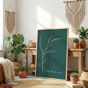 Poster Élégant minimaliste Floral Turquoise Vert Personna