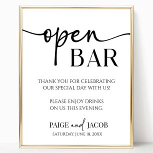 Poster Élégant minimaliste moderne Mariage Open Bar Sign