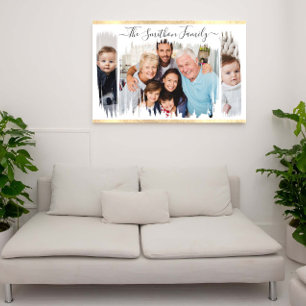 Poster Elegant Moderne Blanc & Or Ajouter Votre Famille D