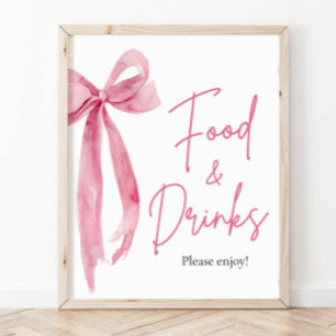 Poster Élégant moderne Blush Bow rose Bow nourriture et b