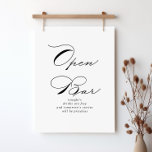 Poster Élégant Moderne Calligraphie Mariage Open Bar Sign<br><div class="desc">Cet élégant panneau de calligraphie moderne mariage ouvert bar est parfait pour un mariage rustique. Le design sobre et élégant est caractérisé par une typographie de script classique et sophistiquée en noir et blanc.</div>