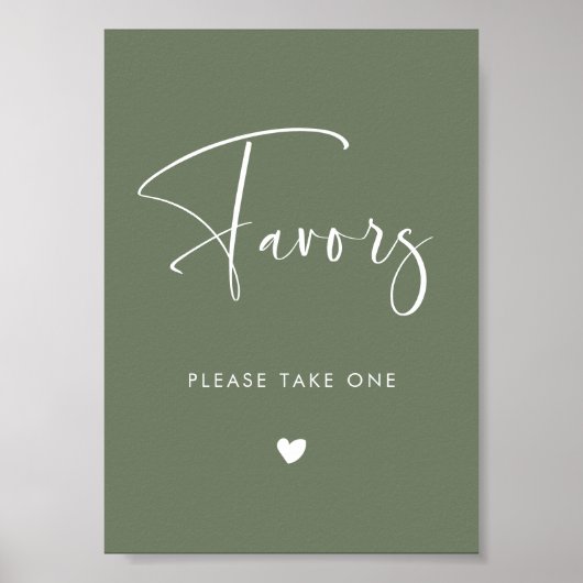Poster Elégant moderne Dark Sage Vert mariage Favoriser s (Devant)