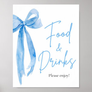 Poster Élégant Moderne Dusty Bleu Bow nourriture et boiss
