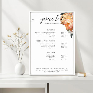 Poster Elégant, Moderne, Floral Peony liste de prix Poste