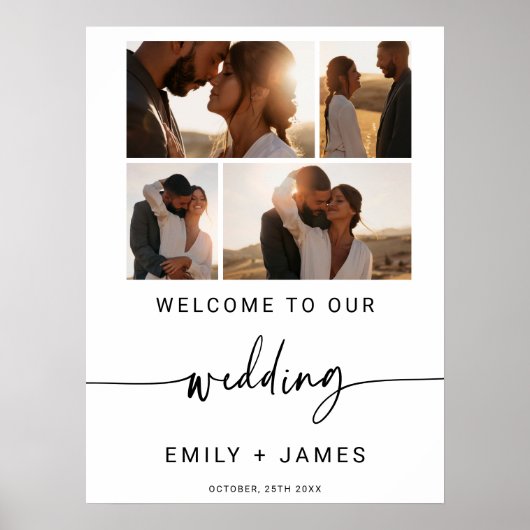 Poster Élégant moderne minimal Photos Mariage Bienvenue (Devant)