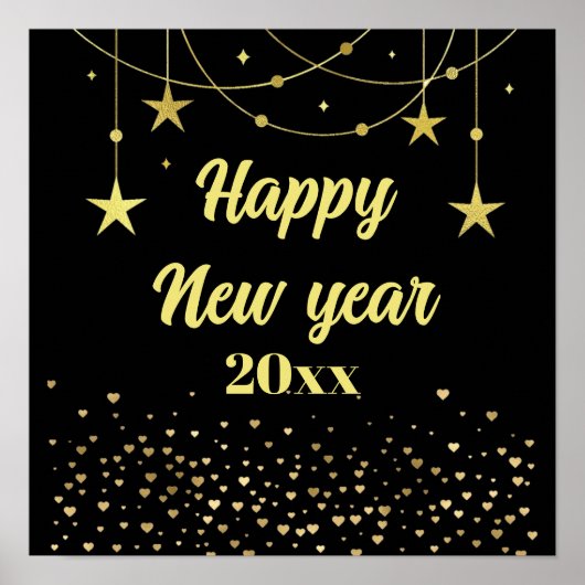 Poster Elégant moderne Noir et or Bonne année (Devant)