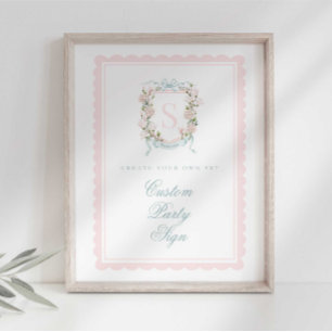 Poster Élégant monogramme blason Baby Shower personnalisé