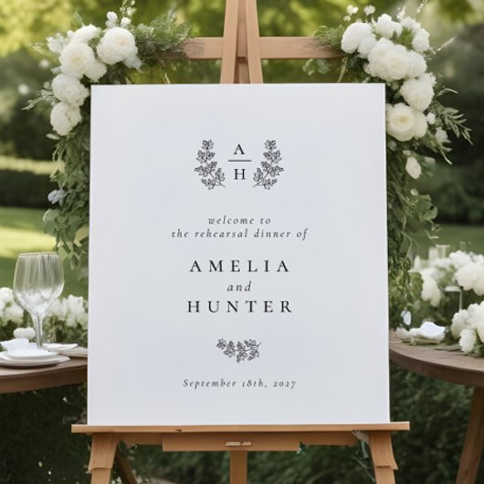 Poster Élégant Monogramme Botanique Dîner de répétition