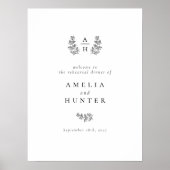 Poster Élégant Monogramme Botanique Dîner de répétition (Devant)