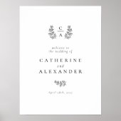 Poster Élégant monogramme botanique Mariage initial (Devant)