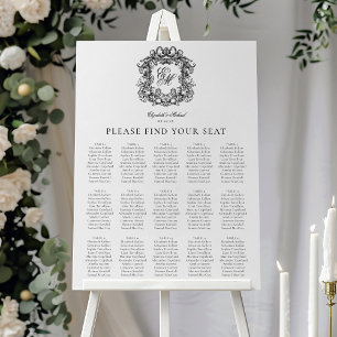 Poster Élégant Monogramme Crest Mariage de siège graphiqu