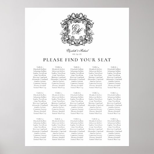 Poster Élégant Monogramme Crest Mariage de siège graphiqu (Devant)
