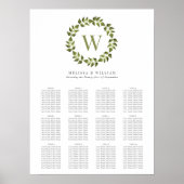 Poster Élégant Monogramme de couronne Mariage vert Siège (Devant)