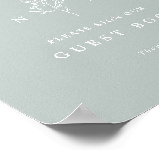 Poster Élégant Monogramme Feuille Sage Guest Book Mariage (Coin)