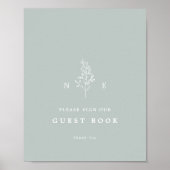 Poster Élégant Monogramme Feuille Sage Guest Book Mariage (Devant)