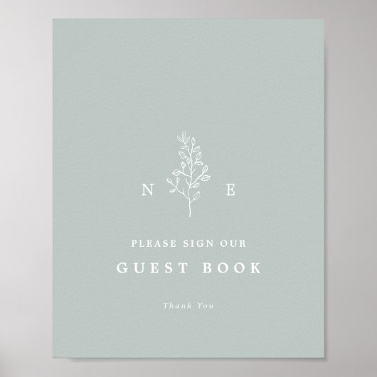 Poster Élégant Monogramme Feuille Sage Guest Book Mariage (Devant)