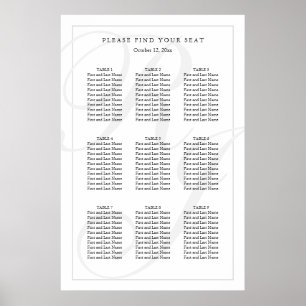 Poster Élégant Monogramme noir blanc Mariage Carte de siè