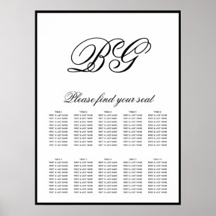 Poster Élégant Monogramme noir blanc Mariage Carte de siè