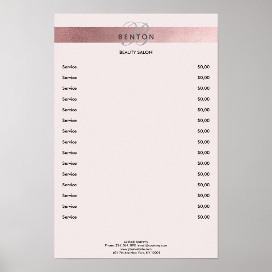 Poster Élégant Monogramme Rosegold rose clair (Devant)